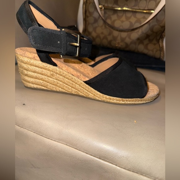 Ugg Wedge Shoe Womens 6.5 Australia Maybell Black 1019887 Espadrille Strap - Picture 10 of 12